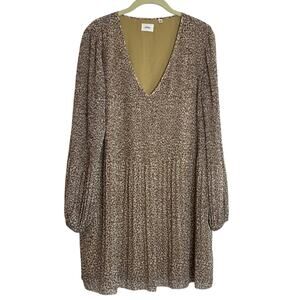 Wilfred Womens Daydreamer V-Neck Mini Dress Large Brown White Pleated Chiffon